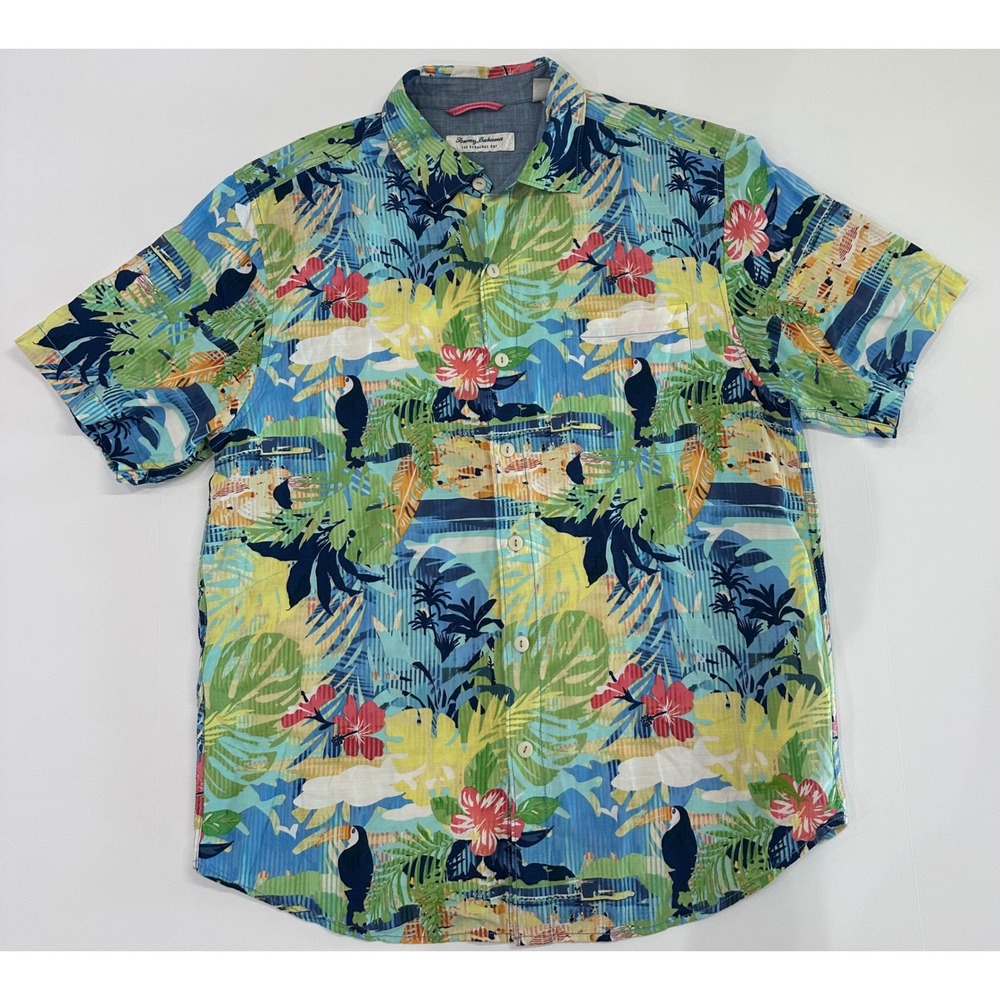 Tommy Bahama The Veracruz Cay Mens Medium Tropical Toucan Floral Viscose Shirt
